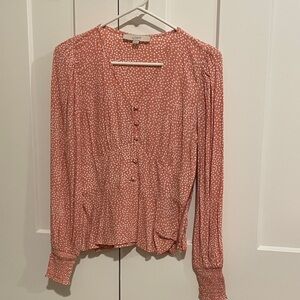 LOFT Women's Coral Polka Dot Blouse